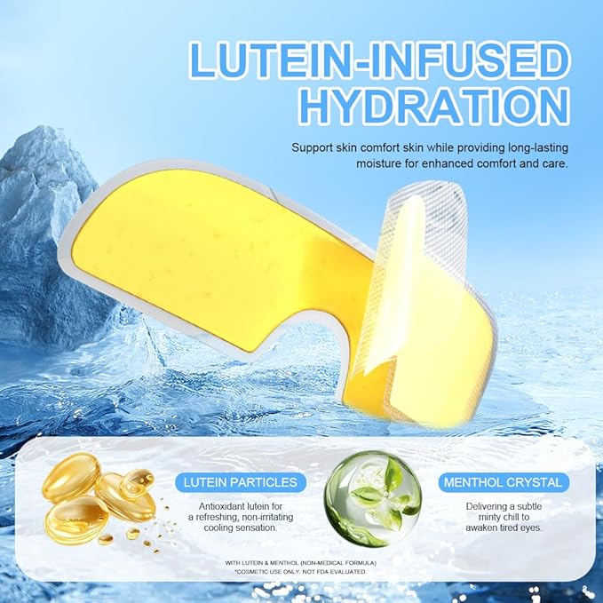 fanqibaaty Cooling Hydrogel Eye Mask Patches for Puffy Eyes & Eye Fatigue Relief, Lutein-Infused Reusable Gel Eye Pads,10 pack