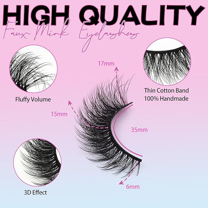 Losha Lashes Fluffy Cat Eye Lashes 14 Pairs 3D False Eyelashes Soft Crossed Eye Lashes Pack Comfortable Fake Eyelashes(614)
