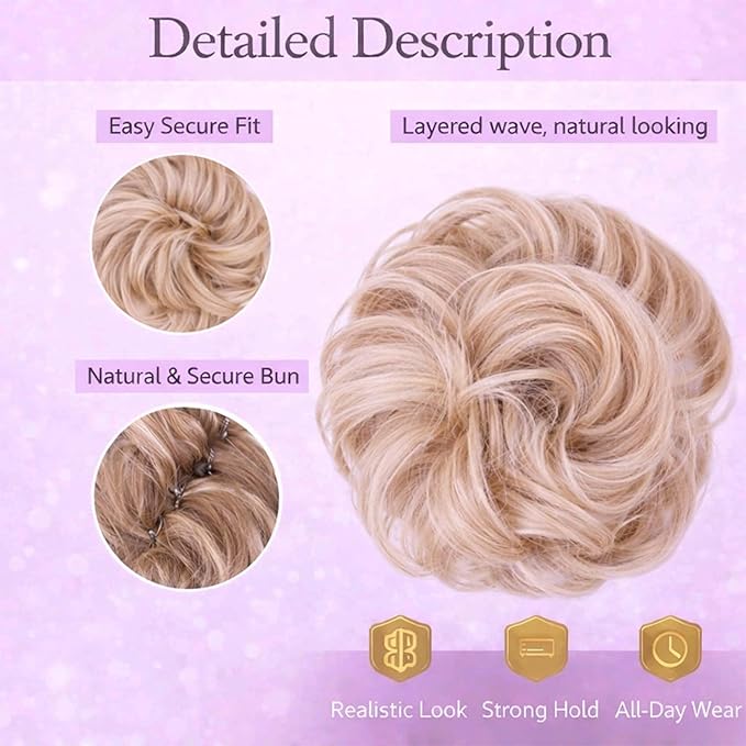 Juvabun Messy Bun 2.0 Gold Blonde Messy Bun Hair Extension Lightweight Washable Hair Bun Scrunchie for Women Styling