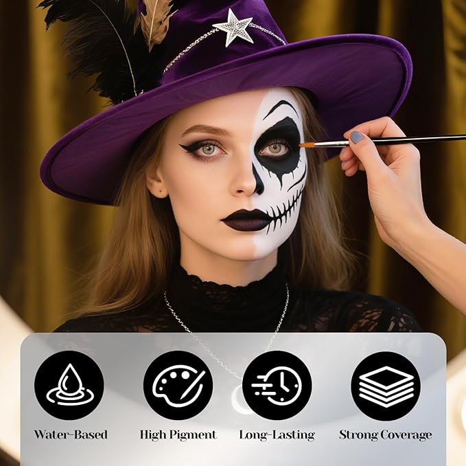 White Face Paint 70ml - Professional Water-Based Body Paint for Skeleton, Clown & Zombie Looks, Non-Toxic Washable Face Body Paint for Halloween SFX Cosplay Makeup ,Costume Events,Party
