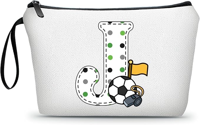 ARIOSEY Soccer Gifts Personalized Soccer Ball Cosmetic Bag for Purse Birthday Inspirational Gifts for Girls Women Team Coach Mom Stuff Travel Organizer-J