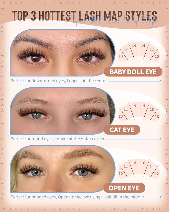 Brown Lash Clusters Wispy Cluster Eyelash Extensions Natural Eyelash Clusters 180Pcs Brown Lashes Clusters 10-16MM DIY Soft Individual Lashes C Curly Eyelash Extension