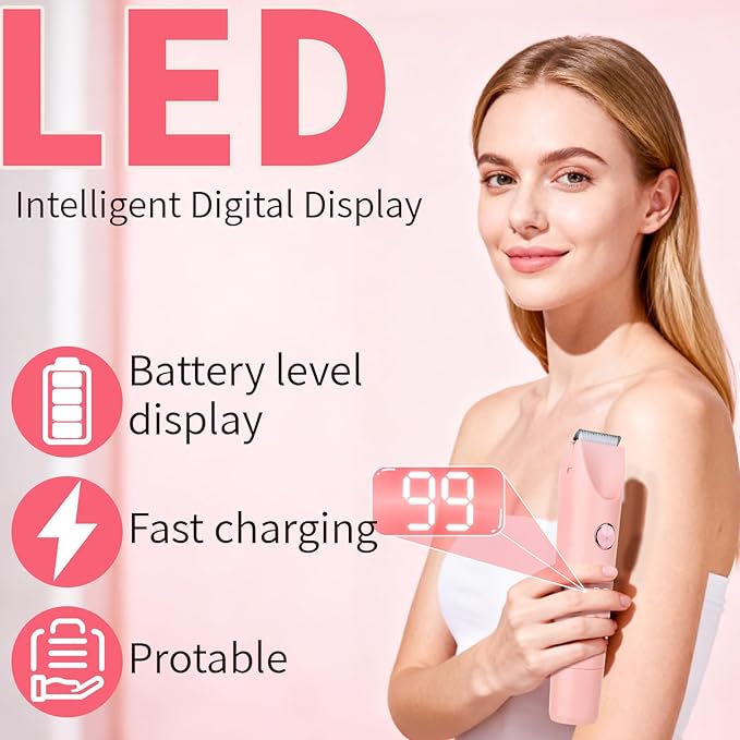 LED Display Bikini Trimmer for Women & Men, IPX7 Waterproof Wet/Dry Electric Shaver, 2-in-1 High Power Epilators Hair Removal, Rechargeable Electric Razor for Pubic, Face, Underarms & Legs