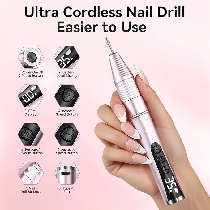 Makartt Electric Nail Drill – Rechargeable 35000 RPM Professional Efile, Cordless Nail Drill Machine Kit & Nail Machine for Acrylic Dip Powder Gel Polish,Quiet Lightweight Portable Tool for Salon Home