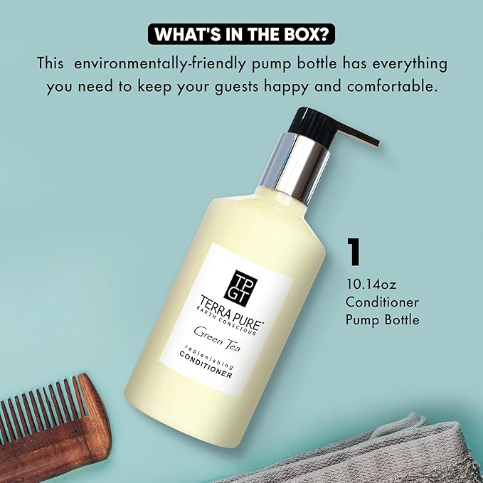 Terra Pure Green Tea Conditioner 10.14oz Pump |Clean Honey and Aloe Vera Formula for Hotels, Resorts & Vacation Rentals | Premium Moisturizing Bath Wash for Guest Amenities and Hospitality Toiletries