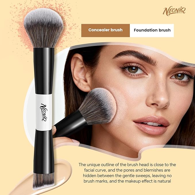NEONIQ 10 PCS Foundation Contour Conceal Brush Set With Bag, Makeup Brushes, Double-End Multi-functional Brushes for Foundation Powder Blush Eyeliner Eyeshadows, Professional Face Brush Set（White）