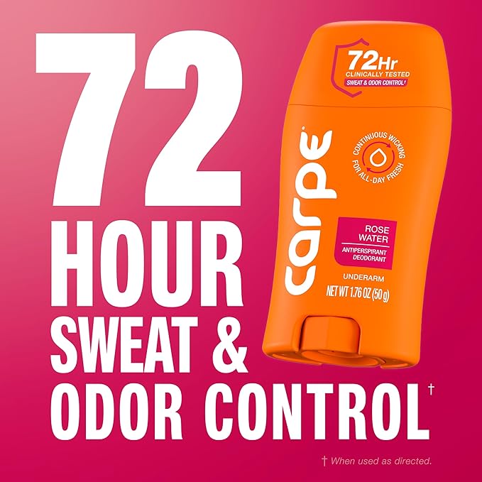 Carpe Underarm Antiperspirant for Women - 72 Hour Sweat & Odor Control - Women's Sweat Control Antiperspirant Deodorant - Extra Strength - Rose Water - 2 Pack