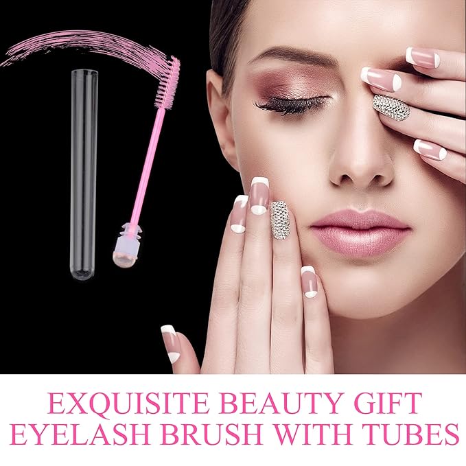 Dming 20 Pieces Disposable Mascara Brushes Eyelash Brush Wand Diamond Mascara Wands with Tube Makeup Tool Lash Spoolies Sanitary Brushes Lash Extension Supplies (Tube Sky Pink 20)