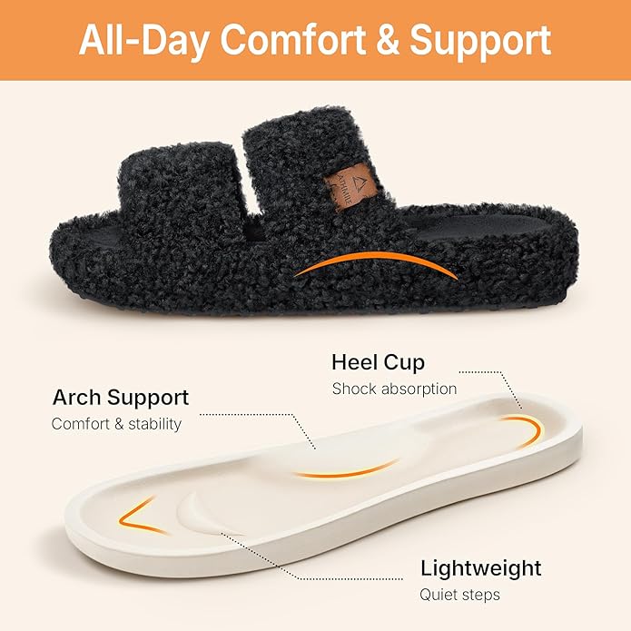 ATHMILE House Slippers for Women with Platform Memory Foam Arch Support Open Toe, Fuzzy Fluffy Cozy Womens Slippers for Home Indoor Outdoor Bedroom Ladies Christmas Gifts Pantuflas Para Mujer