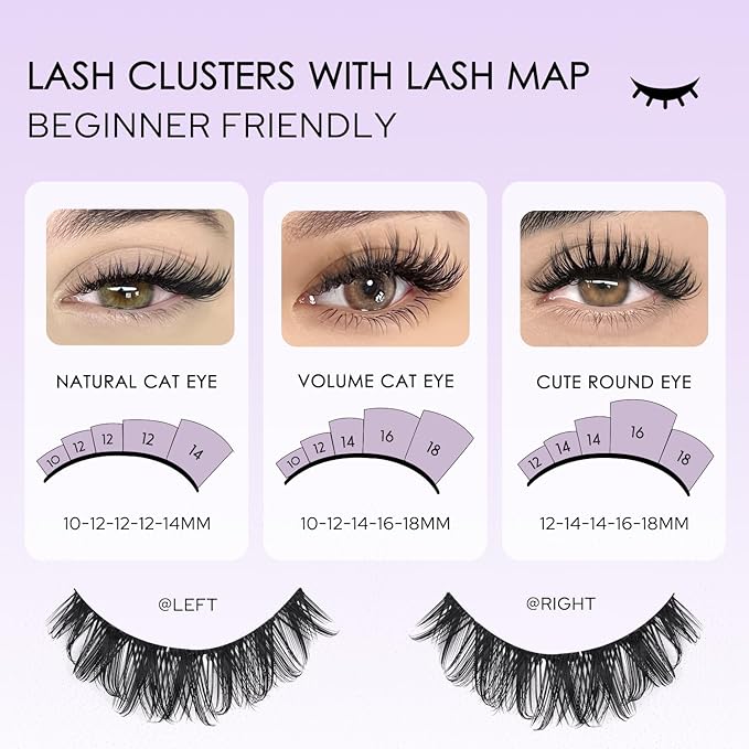 Lash Clusters Wispy Lash Clusters Cluster Eyelash Extensions 10-18mm Natural Volume Lash Extension Eyelash Cluster Eyelash Extensions Comfortable DIY Individual Lashes Clusters with Thin Band