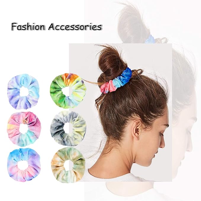 ZOCONE Tie Dye Scrunchies, 15 PCS Velvet Scrunchies for Hair in Gradient Color, Soft Rainbow Scrunchy Ponytail Holder, Hair Accessories Elastic Hair Bands for Women Girls, Tie Dye Party Favors