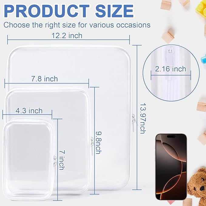 YOPCDJ Clear Hard Shell Zipper Case, Clear Zipper Pouches Waterproof Makeup Organizer & Travel Toiletry Storage Bag, Plastic Pouch for Office, Home, White,3 Pack, LMS