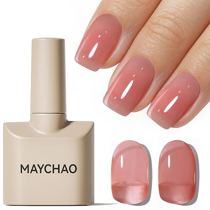 MAYCHAO 15ML Jelly Light Red Gel Nail Polish 1Pc Transparent Gel Polish Soak Off UV LED Translucent Nail Polish Nail Art Starter Manicure Salon DIY at Home, 0.5 OZ