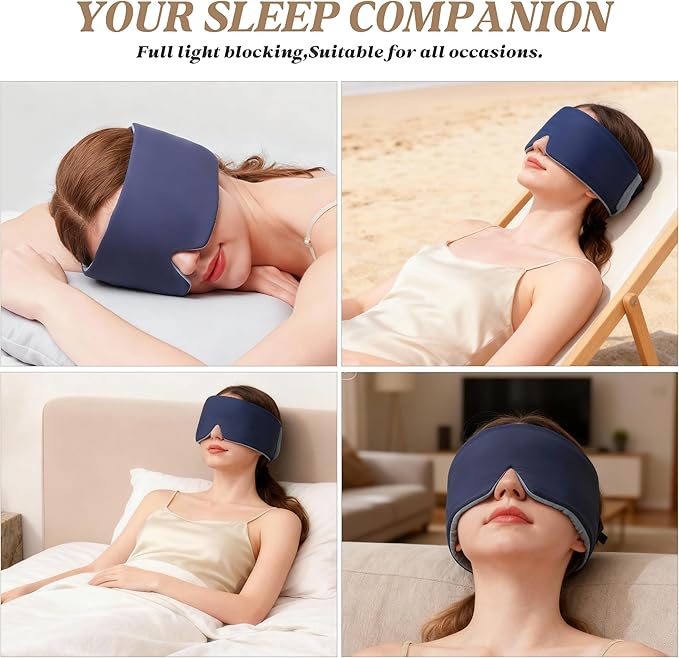 Eye Mask for Sleeping,Ultra Soft Skin Friendly Full Blackout Eye Covers for Women Men,Soundless Velcro, Wider Adjustable Strap for Side Sleeper, Travel, Nap, Yoga (Navy Blue)
