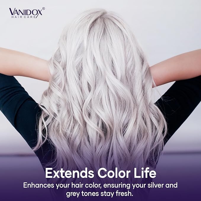 VANIDOX Sulfate Free Brass Toning Purple Shampoo and Conditioner Set for Grey and Silver Hair, Moisturizing & Color-Safe, Enhances Shine & Brightness, Made in USA (16 fl oz each)