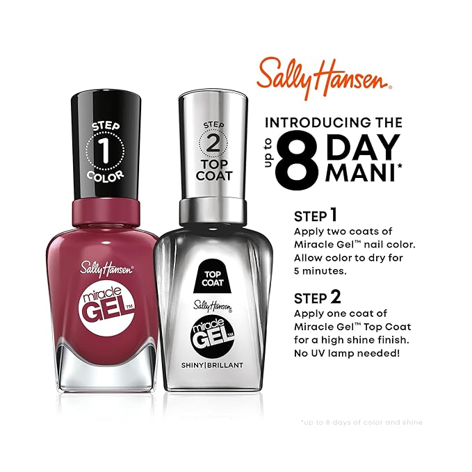 Sally Hansen Miracle Gel™, Mauve-olous and Shiny Top Coat Duo, Long Lasting, Gel-Like Formula, No UV Lamp Needed, Nail Polish Duo