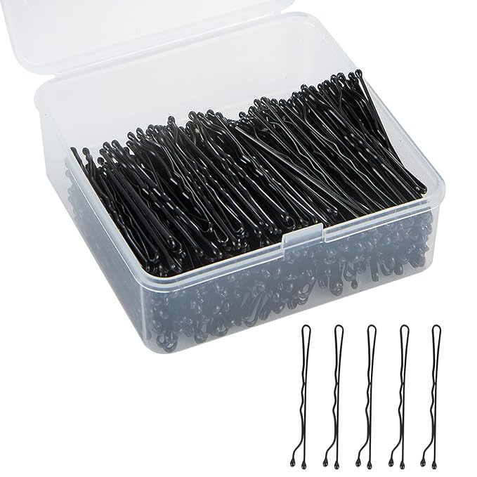 2" Bobby Pins for Hair in Case - 400 Pcs Black Hair Pins, Stainless Steel, Mini Strong Hold for All Hair Types (Thin/Thick/Curly/Straight) - Hair Accessories for Women for Styling, Updos, Daily Use