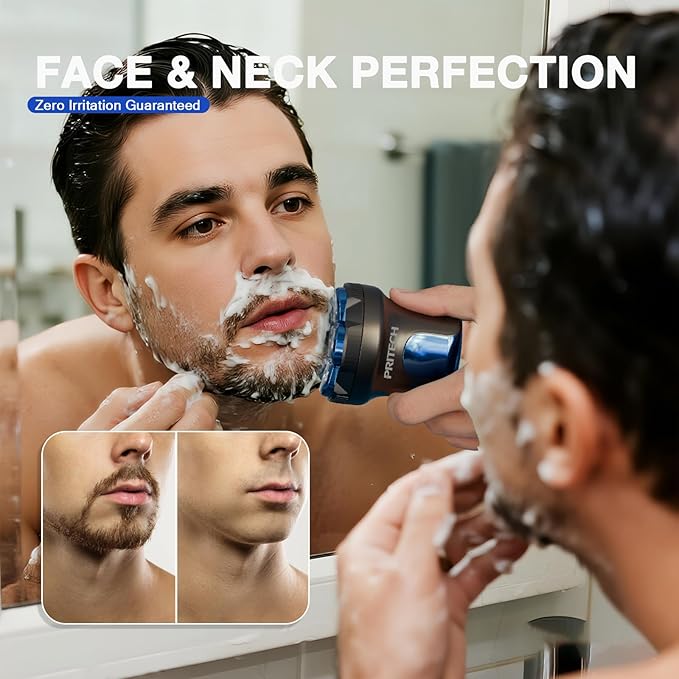 PRITECH Head Shaver for Bald Men - Effortless 6D Floating Shave,Electric Head Shavers for Men & Bald Head Shavers,Waterproof Cordless Razor for Smooth Scalp,Face & Perfect Beard,2-Speed,80Min Runtime