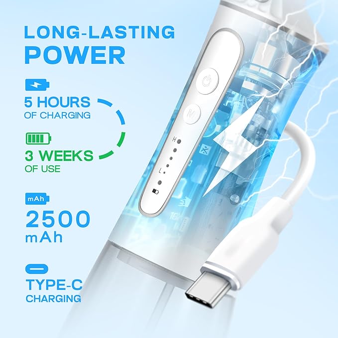 TBPO Water Dental Flosser Cordless, Portable Oral Irrigator with 5 Modes, 300ML Tank, Rechargeable, IPX7 Waterproof, Travel & Home Teeth Cleaner for Braces and Gums