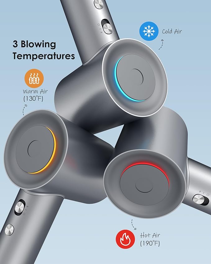 Hair Dryer, zhiyangfei Negative Ion Blow Dryer, 110, 000 RPM Brushless Motor, 3 Heat Settings, 360° Rotating Magnetic Nozzle, High-Speed Low Noise Hair Dryer for Home and Trave (Silver Blue)