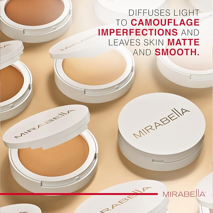 Mirabella Invincible For All Pure Pressed Powder Foundation Makeup, Buildable Mineral Foundation & Blurring Setting Powder for All Skin Types - HD Matte Finishing Powder - Ivory I3