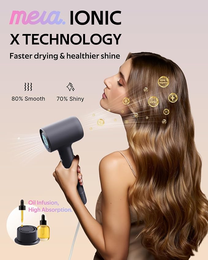 Professional Bi-Ionic Aromatic Hair Dryer- mera PRO -Fast Drying Salon Results Blowdryer w/Magnetic Diffuser & Aromatherapy Nozzle, One Button Safe Mode, cUL Certified, Lightweight for Travel