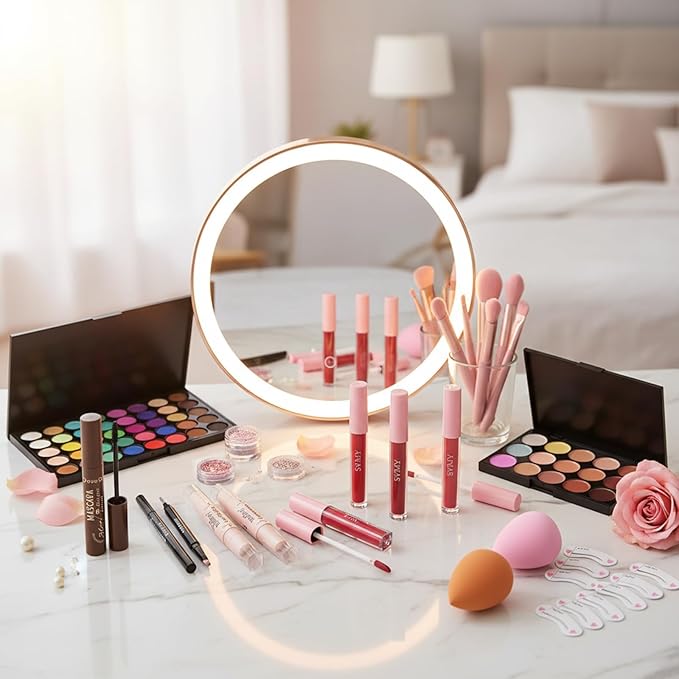 All in One Makeup Kit for Women Full Kit - 40 Colors Eyeshadow Palette, 15 Concealer Palette, Lip Gloss, Contour Stick, Brow Pencil, Eyeliner, Mascara & Mini Brush Set