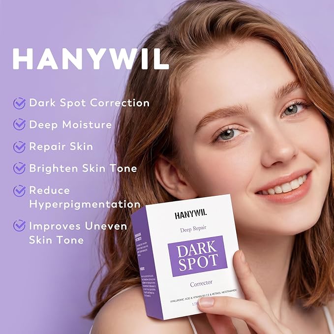HANYWIL Dark Spot Remover for Face & Body, Remedy for Dark Spots with Natural Ingredients, Dark Spot Corrector Cream and Serum for Skin Care, Treats Freckles, Melasma, Sun Spots, Women & Men,1.7 Fl Oz