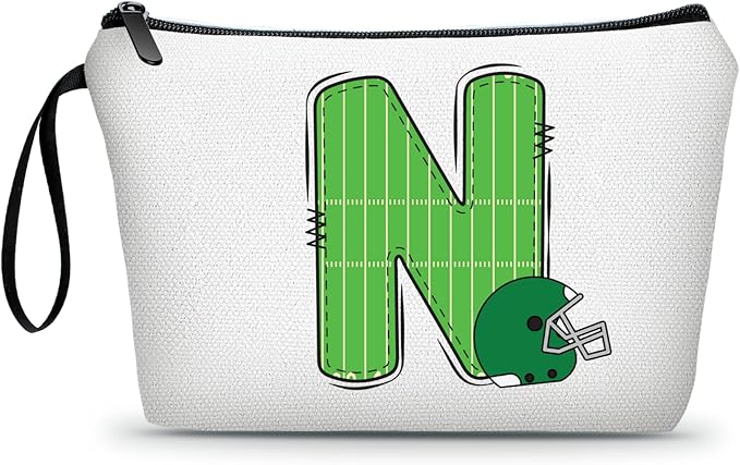 ARIOSEY Football Initial Birthday Graduation Gifts Cosmetic Travel Toiletry Bags Football Accessories Party Favors for Women Girls Daughter Niece Team Coach Friends -N