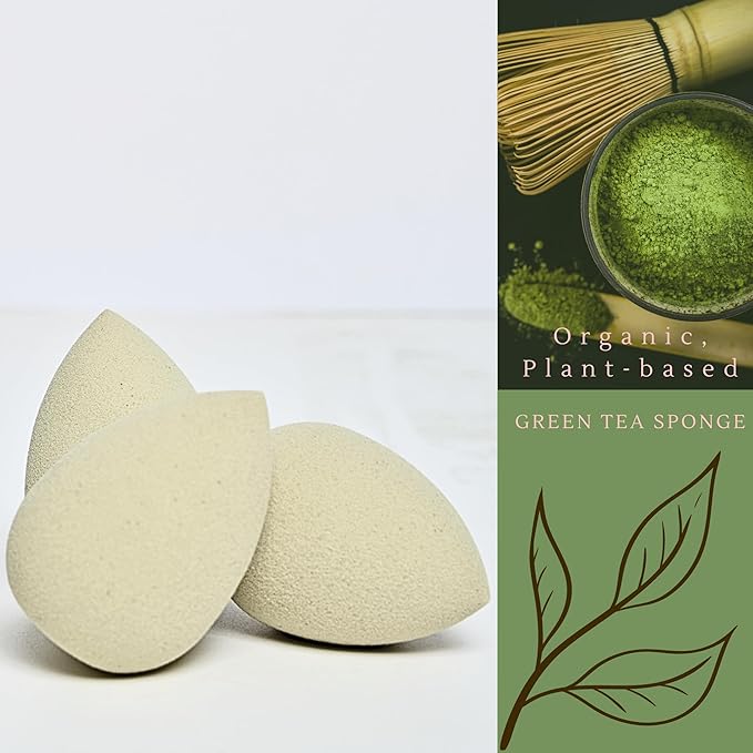 Bumfuzz Green Tea Beauty Sponge - Plant-Based, Eco-Friendly, Cruelty-Free, Dye-Free & Latex-Free Blender, Biodegradable & Vegan Makeup Sponge, Makeup Blender, Perfect for Liquid & Powder (3 count)
