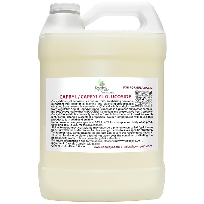 Dr Joe Lab Capryl Glucoside Liquid Surfactant - Caprylyl Natural, Plant Derived - DIY Skin Care - Shower Gels, Foaming, Body Soap, Shampoos Baby Products Face Cleansers - COCOJOJO (128 oz)