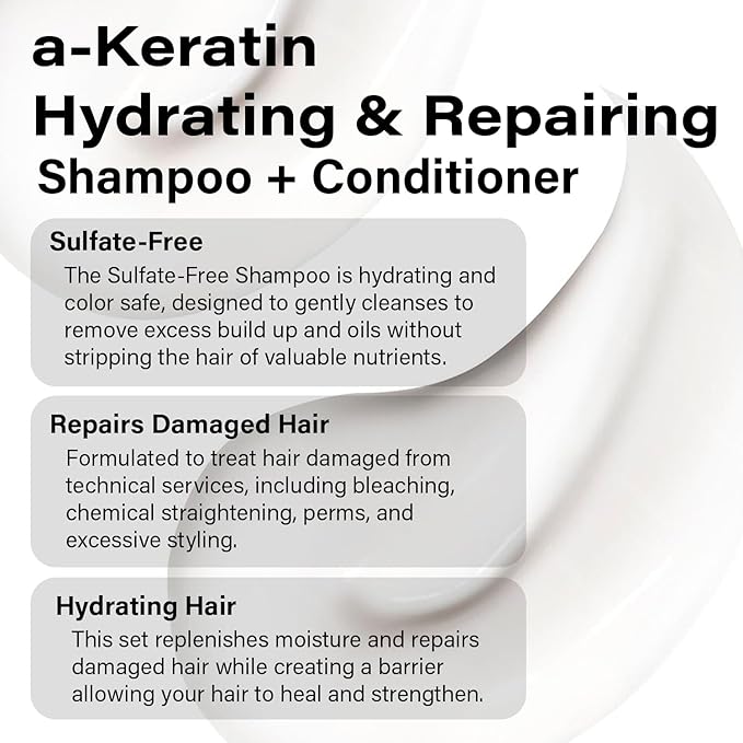 Peter Coppola a-Keratin Hydrating & Repairing Shampoo and Conditioner Duo - Strengthen and Repair Damaged Hair - Nourishes for Soft, Shiny Hair 10 oz