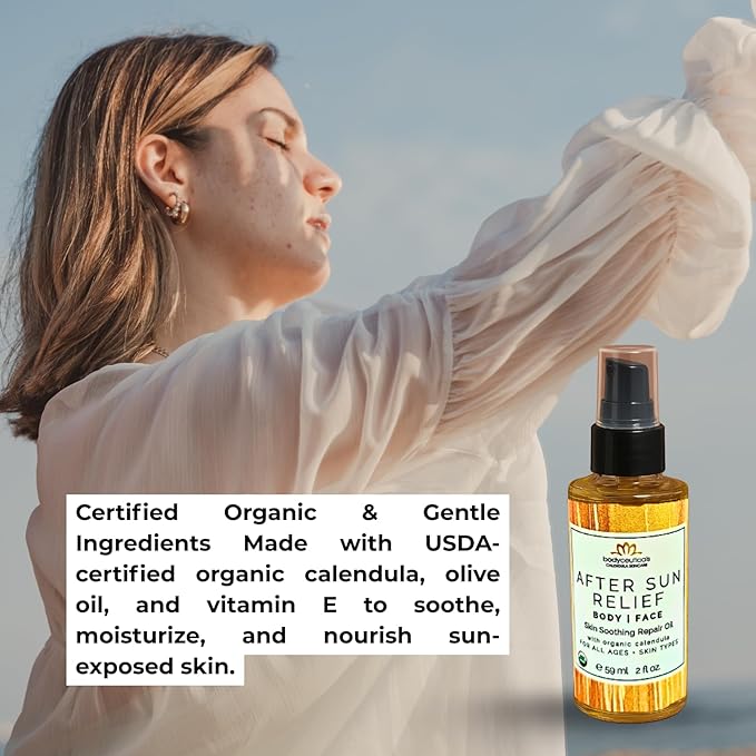 Bodyceuticals Organic Calendula After Sun Oil – Moisturizing Face and Body with Olive Oil and Vitamin E, Lightweight Formula for Normal to Oily Skin, 2 oz