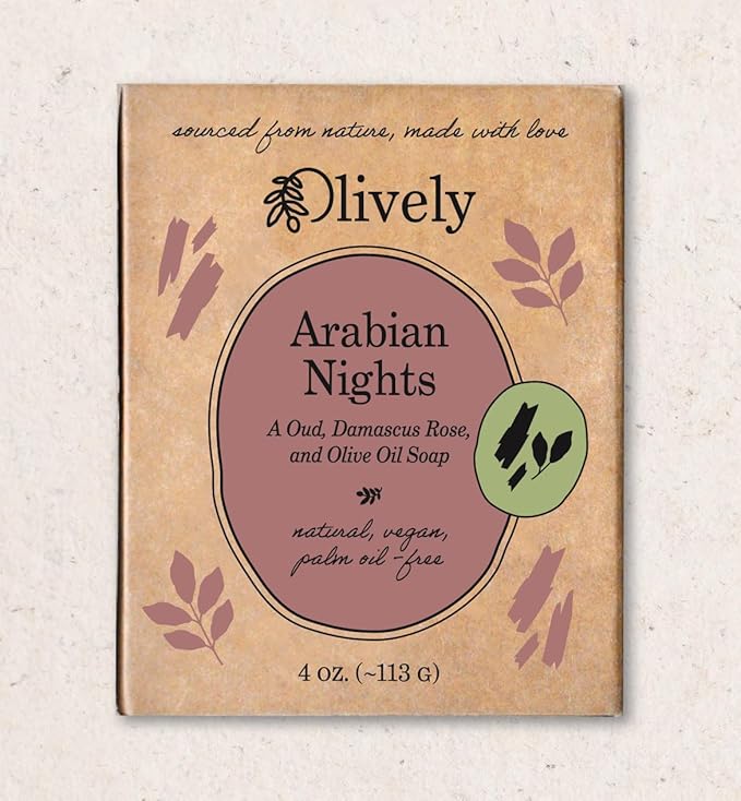 Arabian Nights Rosewood - Cold Process - Vegan Beauty Bar - Warm Oud, Damascus Rose, and Olive Oil, Palm Oil-Free, 4 oz