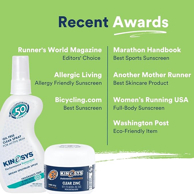 KINeSYS Fragrance Free Clear Spray Sunscreen for sensitive skin, SPF 30, Hypoallergenic, Broad Spectrum UVA/UVB protection for Face & Body, PABA and Oxybenzone FREE, 700+ Sprays, 4 Fl Oz/120 mL