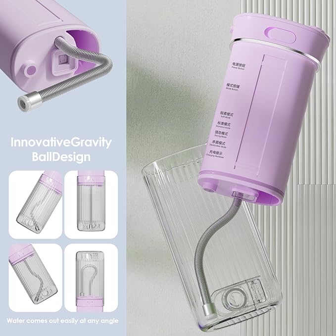 Hooyapik Portable Eco-Friendly Water Flosser 225ML Long-Lasting Endurance Travel Oral Irrigator for Gum Care/Implants/Braces (Pink)