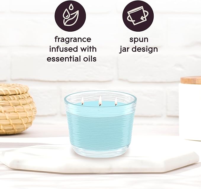 Glade Candle Aqua Waves, Fragrance Candle Infused with Essential Oils, Air Freshener Candle, 3-Wick Candle, 6.8 Oz, 3 Count