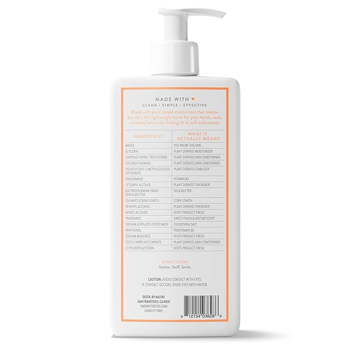 Native Body Lotion Contains Naturally Derived Plant-Based Moisturizers for Women and Men | Restores Dry Skin, Peach & Nectarine, 16.5 fl oz