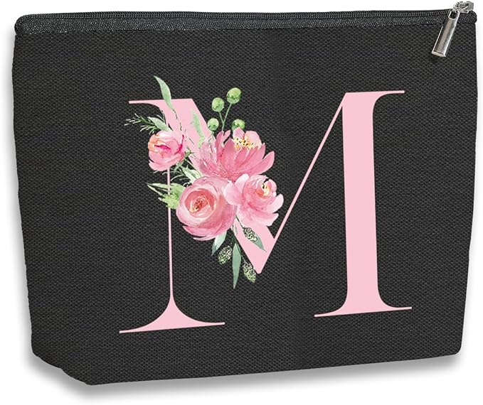 kdxpbpz A-Z Personalized Cosmetic Bag Monogrammed Makeup Bags Bridesmaid Gifts Custom Toiletry Pouch Gifts for Women Mom Best Friend Sister Bride Bridesmaid (M)