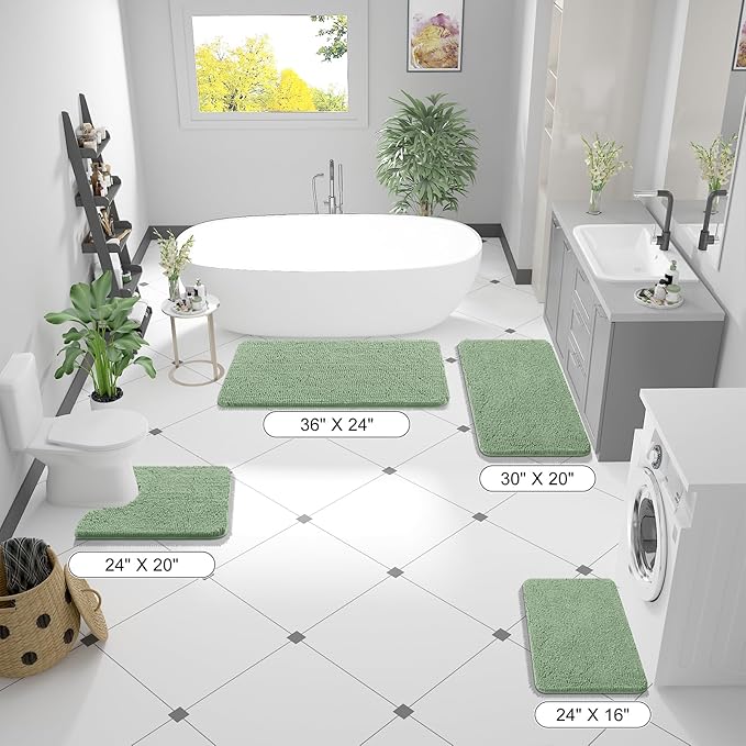 OLANLY Bathroom Rugs 24x16, Extra Soft Absorbent Chenille Bath Rugs, Rubber Backing Quick Dry, Machine Washable Bath Mats for Bathroom Floor, Tub and Shower, Home Decor Accessories, Sage Green