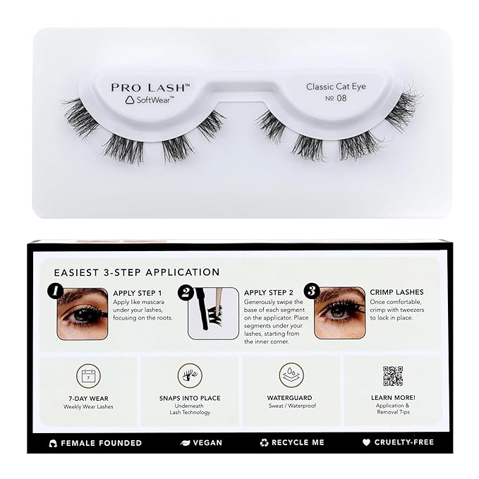 Pro Lash SoftWear Professionally Styled Lash Clusters - Seamless, Lightweight Lashes - 7-Day Cluster Eyelash Extensions - Waterproof Lashes Clusters - Single Set - Classic Cat Eye No. 08 Black