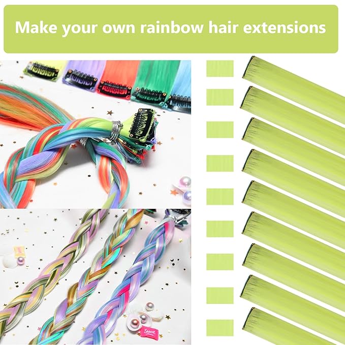 Yellow Hair Extensions 14 PCS, 22 In Colored Clip in Hair Extensions Neon Party Highlights, Colorful Synthetic Hairpieces for Girls Women Kids Cosplay Gift(Light Yellow)