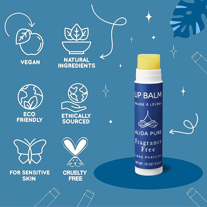 ALIDA PURE Melody Lip Balm Collection, Vegan Set, Beeswax Free, with Organic Jojoba and Avocado Oil, Vitamin E, Natural Moisturizer for Dry, Chapped Lips, 5 Tube Set