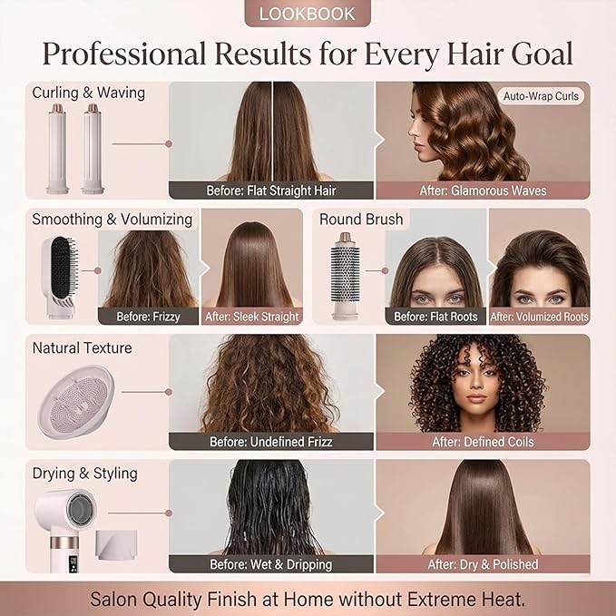 8 in 1 Hot-Air Hair Brushes - Air Wrap Hair Styler & Blow Dryer Brush,Multi Hair Styler for Salon Blowouts, Smooth Curls, Volumizing and Straightening,Gifts for Women，No Heat Damage for All Hair Types