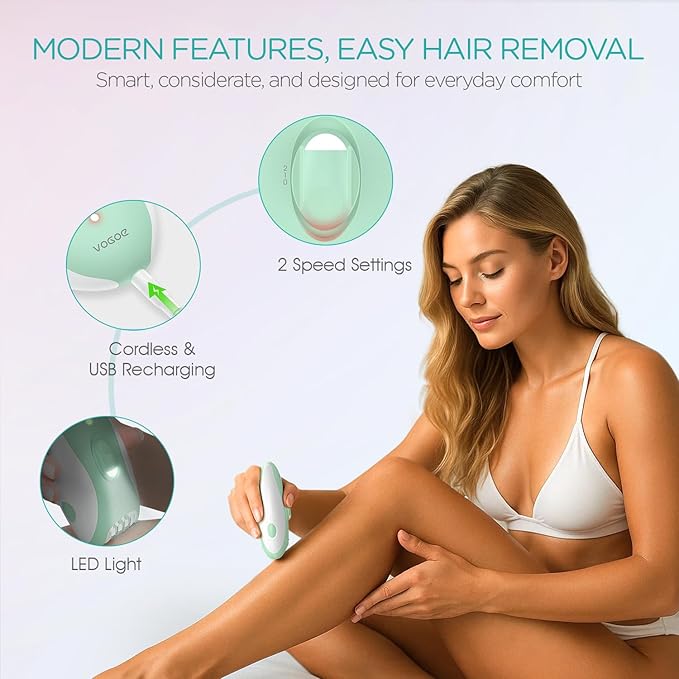 Epilator for Women-Cordless Epilators Hair Removal for Women, 4-in-1 Electric Razor Hair Remover, 2 Speeds & 21 Tweezers for Face Legs Arms Armpit Bikini, Green HR310