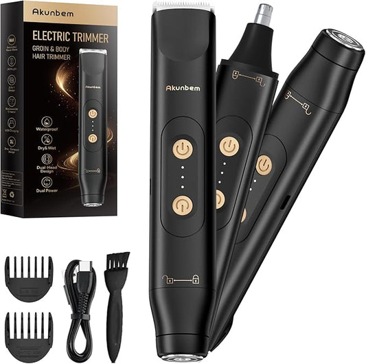 All in 1 Groin & Body Hair Trimmer for Men Bikini Trimmer Women Electric Ball Pubic Shaver IPX7 Waterproof Wet & Dry Use Versatile Shaver for Temple Groin Nose Ear Hairs Beard, Black