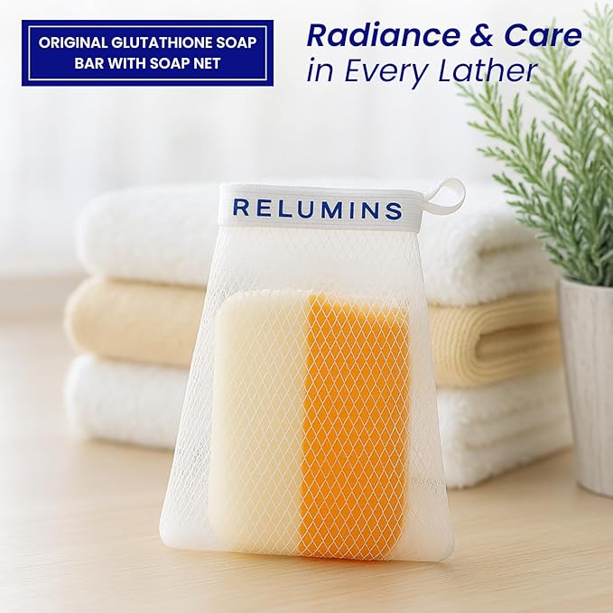 Relumins Glutathione Soap Bars - New Year, New You Deep Cleansing & Hydrating Soap for Smooth, Refreshed Skin - Gentle Exfoliating Formula for Face & Body - 150g w/Net