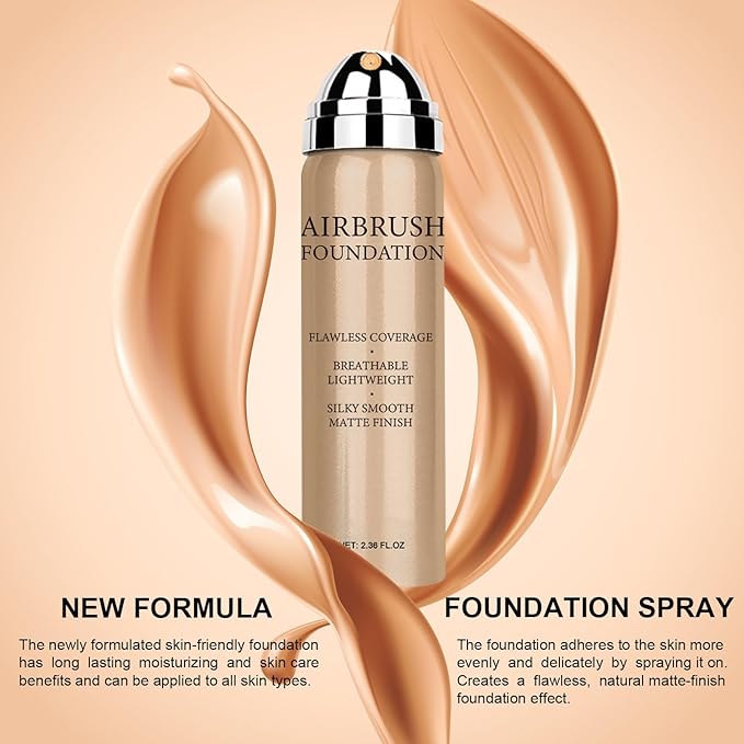Airbrush Foundation Makeup Spray, Long Lasting Waterproof Full (#2 Beige) 2.36oz