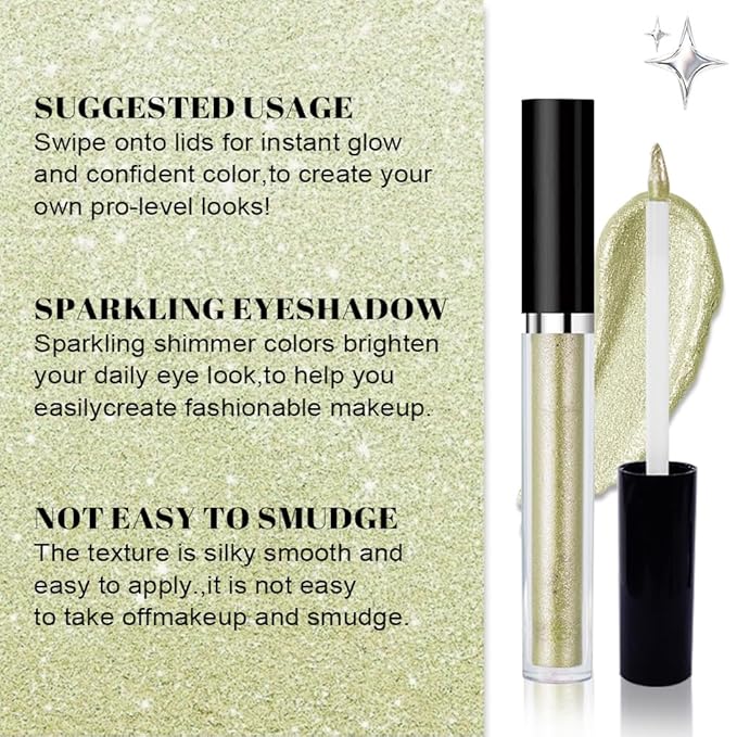 SUAKE Liquid Sparkling Glitter Eyeshadow Stick Pack - High Pigment Shimmer Metallic Eye Shadow, Long-Lasting, White Blue Black Gold Purple Bold Colors,Quicking-Dry (2#-Green, Pack of 1)