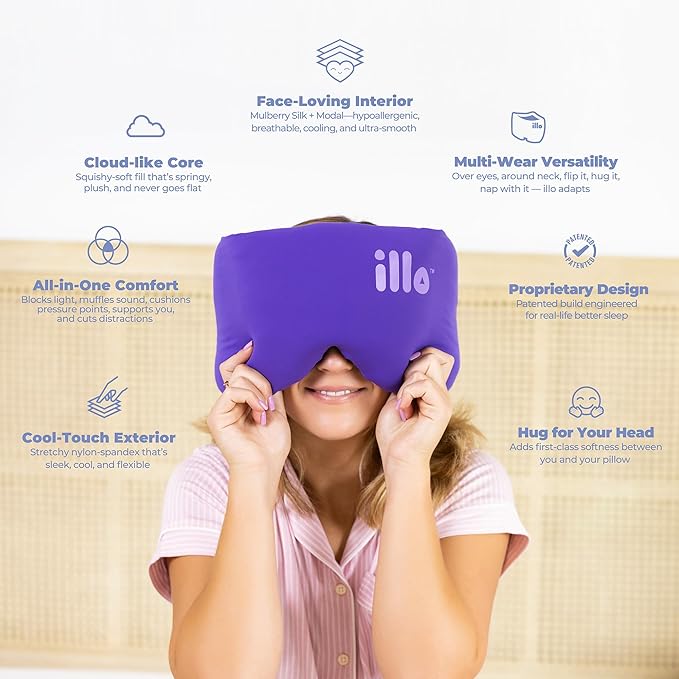 illo Wearable Pillow Sleep Mask | Soft Mulberry Silk Blackout Women Sleeping Eye Mask | Best for Her Home Bed Work Camping Airplane | Great Birthday Gift for Mom Sister Grandma Girlfriend & Teacher